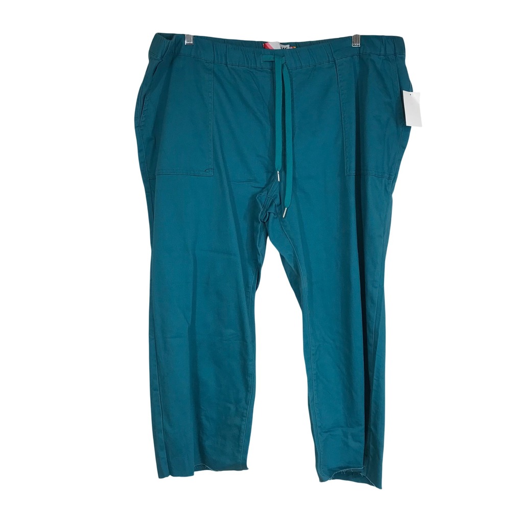 YMI Jeans USA Women's Teal Green Cargo Jogger Pants Sz 3X Frayed Hem Drawstring